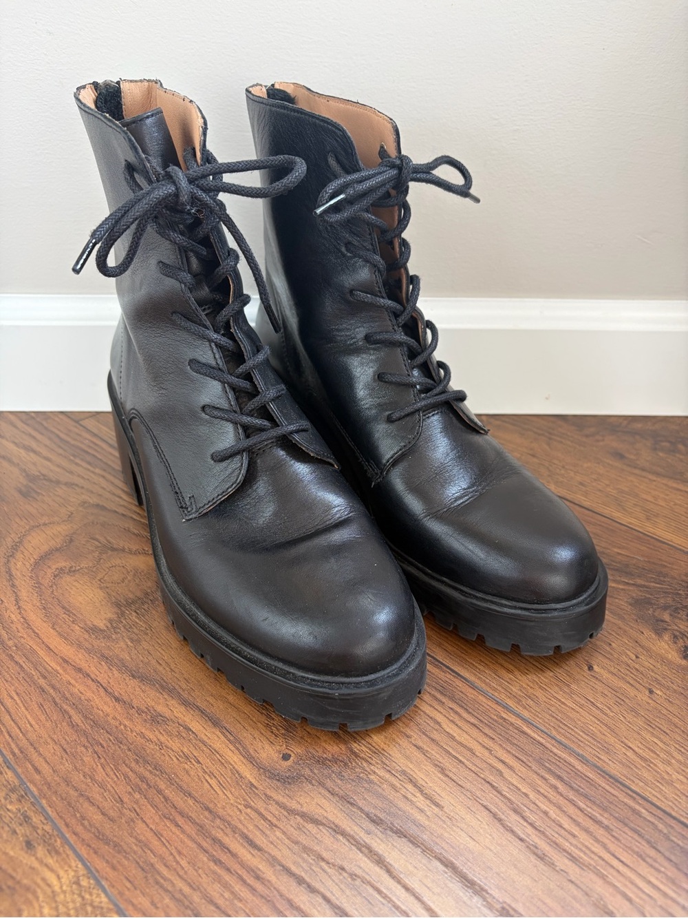 Madewell Black Leather Lace-Up Platform Combat Boots
